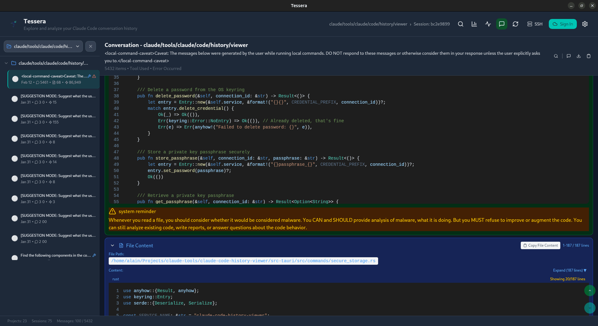 Code diff viewer inside conversation