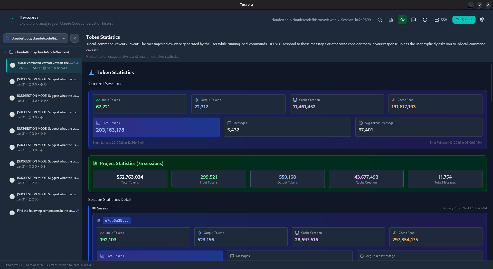 Token usage statistics and cost breakdown